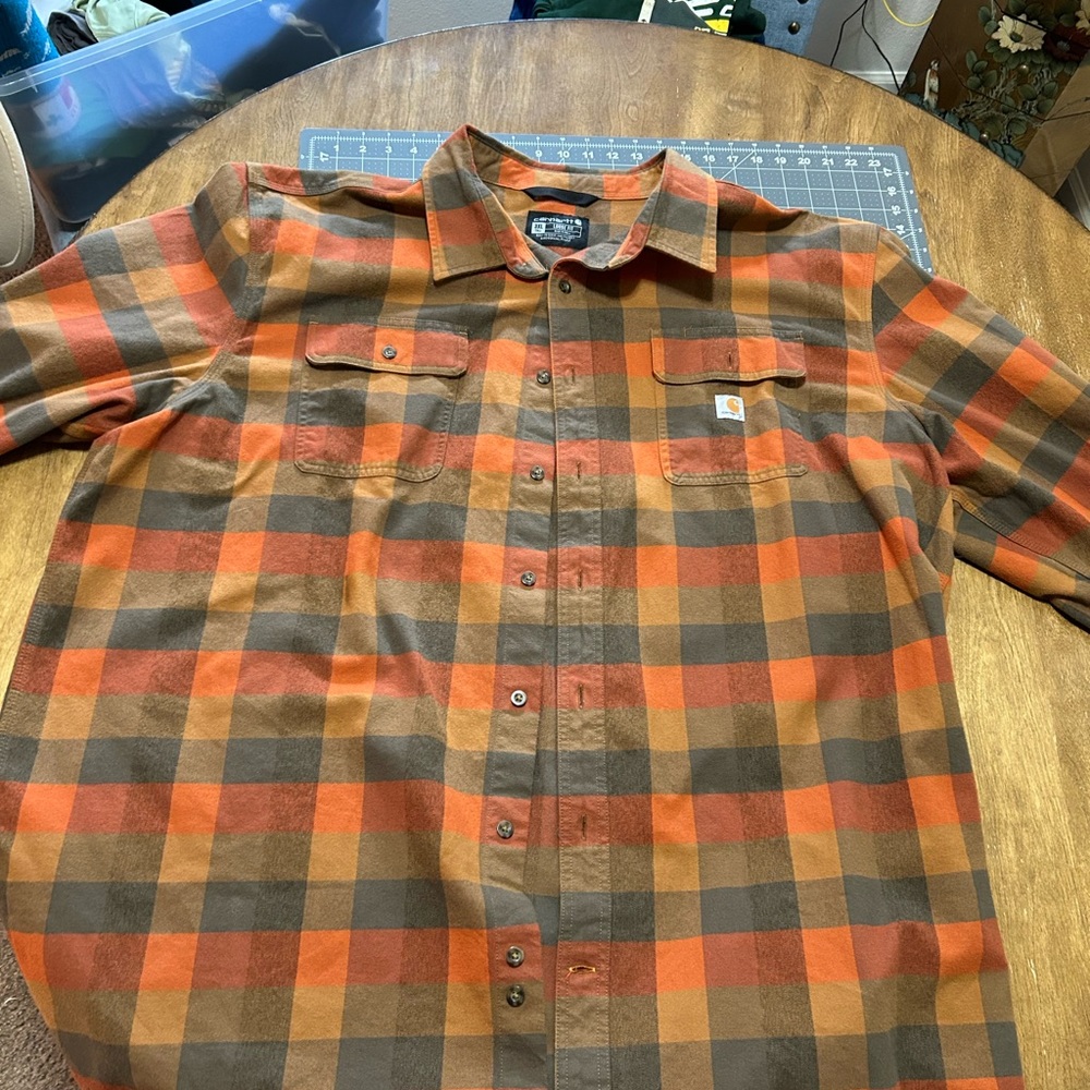 Carhartt flannel, orange and brown, XXXL loose fit